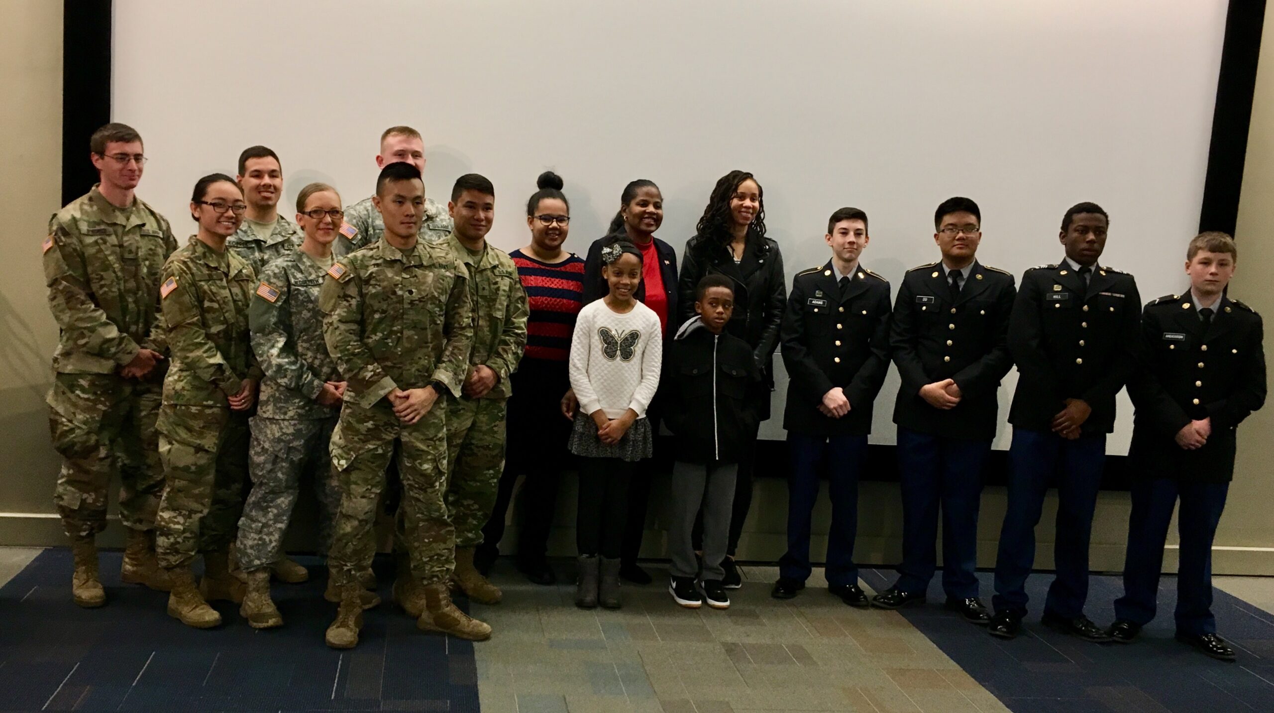 Students participating in Massing of the Colors